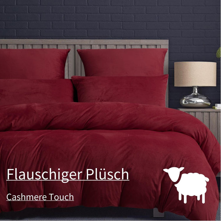 Boqingzhu Biber Bettwäsche 200×220cm Plüsch Rot Weinrot Flanell Winter Warm Kuschelig Flauschig Bett