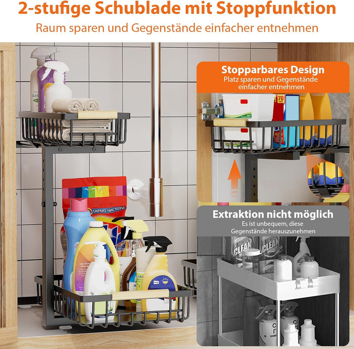 2er-Pack Küchen Spülschrank Organizer,2 Stöckig Ebene Kann Geschoben Metall | Küchen Organizer,Höhen