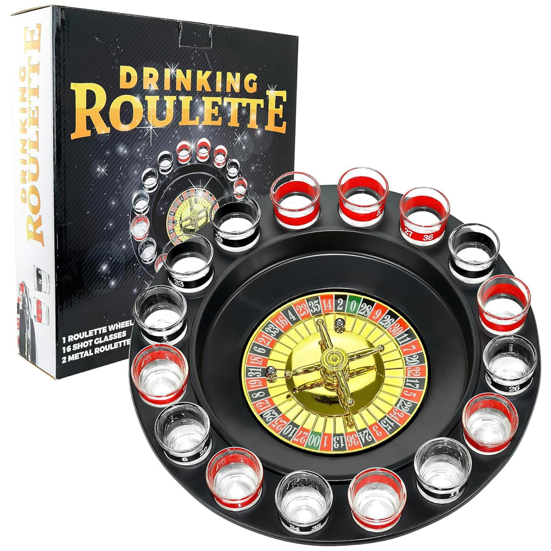 WANTED Schnapsglas Roulette Komplettset Trinkspiele, Kunststoff, rot/schwarz, 16PCS Set, 16PCS Set