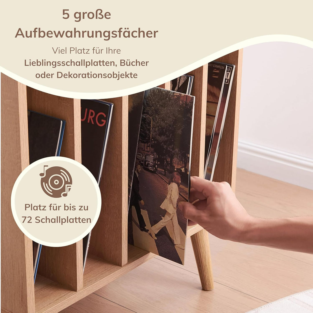 ACAZA Vinylmöbel – für Plattenspieler – 56,5 x 39 x 66 cm – Licht Eiche – Holzdesign – Vinyl-Aufbewa