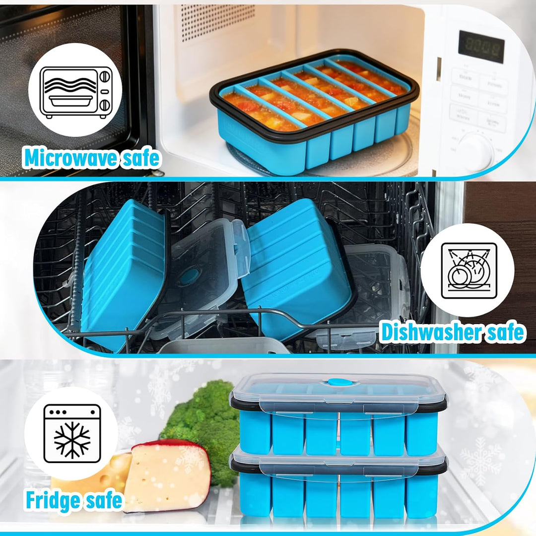 webake Suppe Einfrieren Behälter Silikon Gefrierform mit Deckel 2 Stück 6 Löcher Silikonform Einfrie