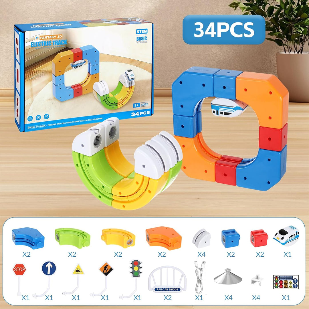 Electric Train Set, Cube Track Block Zug mit Flexibler Rennstrecke, Schwerkraft-Trotzende 3D-Eingebe