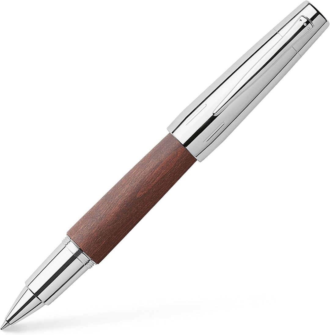 Faber-Castell 148215 - Tintenroller e-motion Holz/Chrom, Metallspitze 0,7 mm, inklusive Geschenkverp
