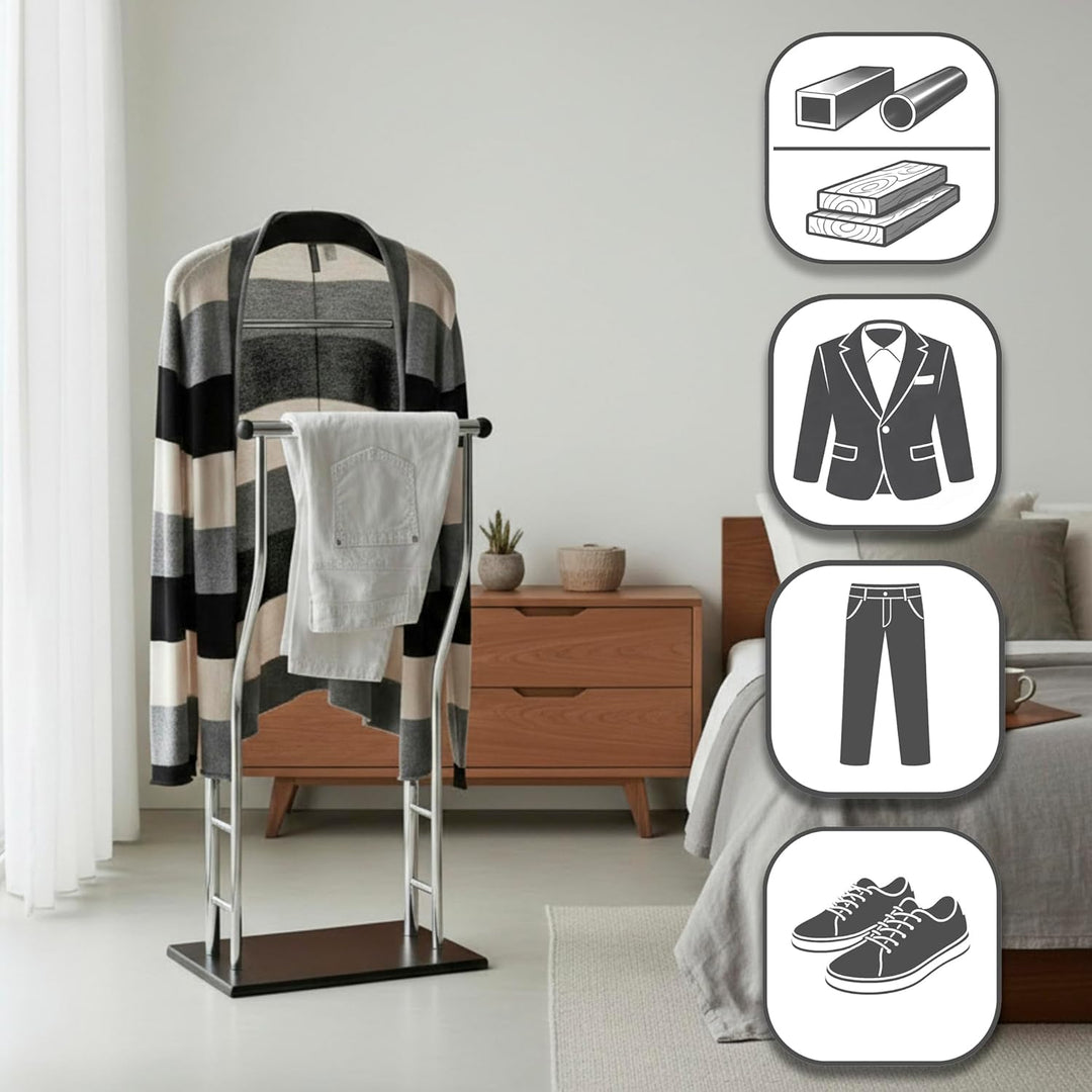 HAKU Möbel Herrendiener chrom Schlafzimmer schwarz stiller Diener MDF, Metall - Masse: B 45 x H 110