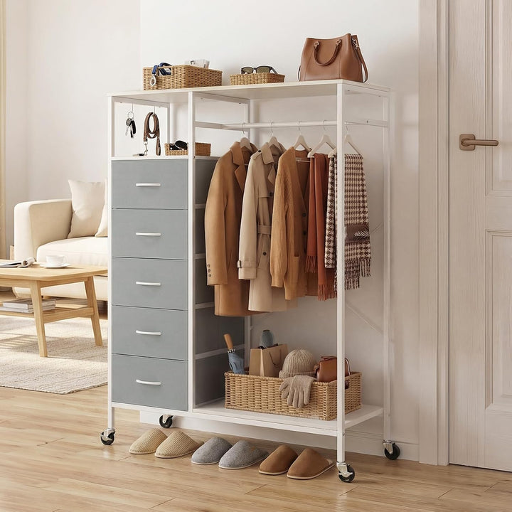 HOKEEPER Kleiderständer,Offener Kleiderschrank,Kleiderständer auf Rollen,Kleiderstange,Fahrbarer Kle