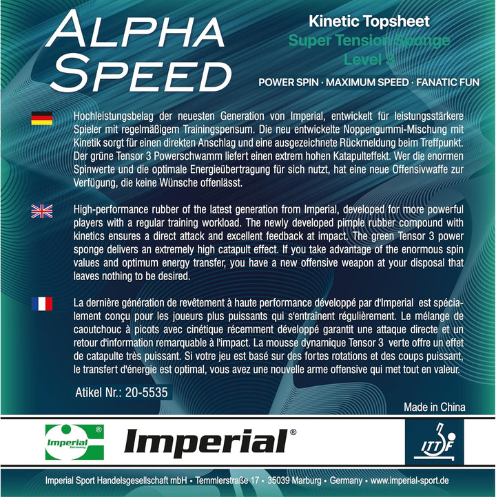 Imperial Alpha Speed | China Tischtennis Belag | Noppen innen | Offensiv | ITTF Zulassung Rot 2,1 mm
