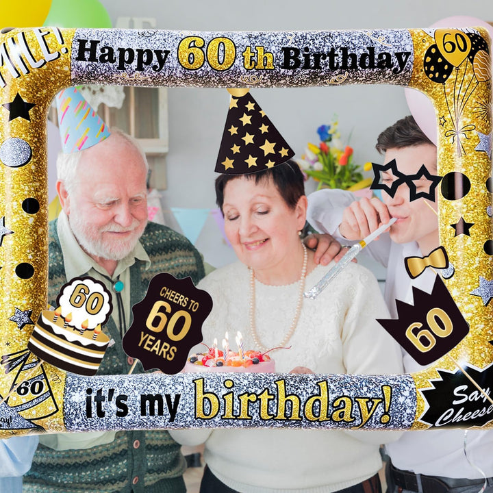 60. Geburtstag Foto Requisiten 34 STK. Lustige Fotobox Accessoires Aufblasbarer Bilderrahmen Geburts