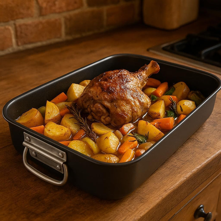 MGE - Auflaufform - Gratinform für Lasagne mit Griffen - Bräter aus Stahl mit Antihaft-Beschichtung