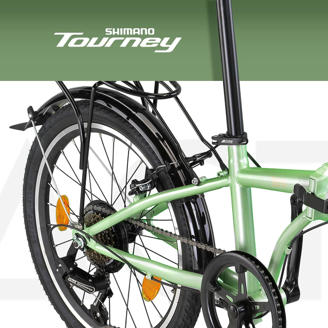 PACTO Ten Klapprad 20 Zoll mit Schnelles Faltsystem (10 Sek), Stahlrahmen, Leichtgewicht (16KG), Shi