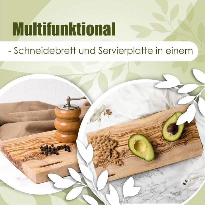 NATUREHOME massives Echtholz Schneidebrett Olivenholz gross ca. 35 x 18 x 2 cm ökologisch & nachhalt