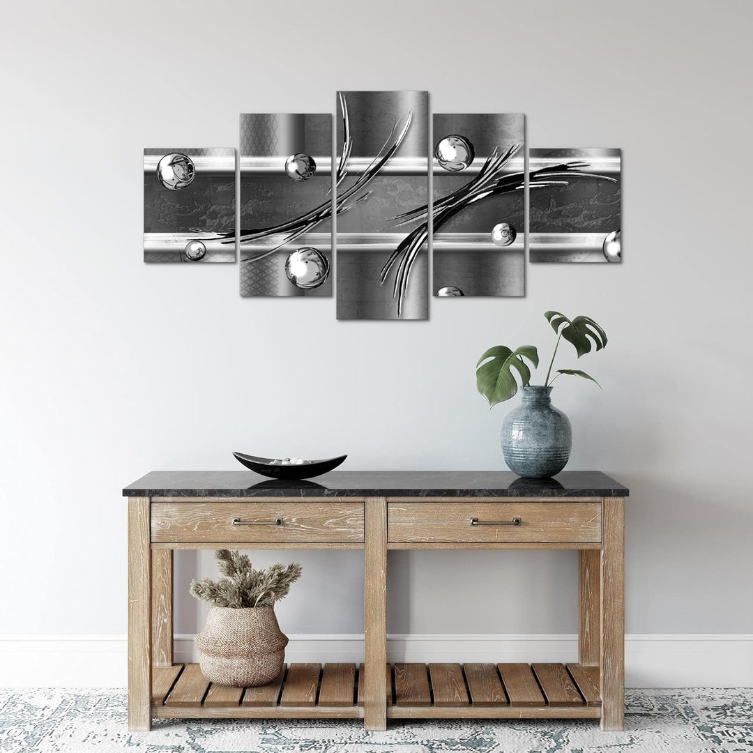 Runa Art Wandbilder Abstrakt 5 Teilig Bild auf Vlies Leinwand Deko Wohnzimmer Schlafzimmer Grau Schw