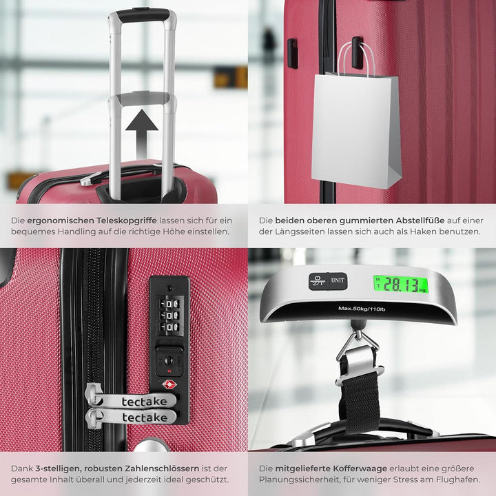 tectake® 3er Kofferset mit Kofferwaage & Kofferanhänger, Reisekoffer Set, ABS Hartschalenkoffer Set,