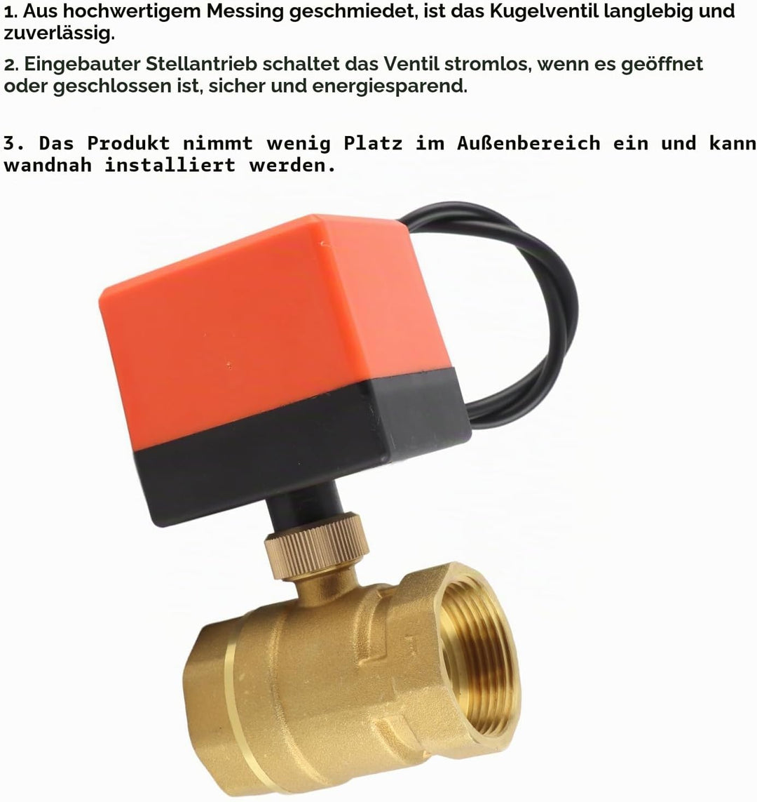 Motorisiertes Kugelventil,DN32 G1-1/4 Zoll DC 12 V 2 Way 3 Draht Messing Motorisierte Kugelhahn Elek