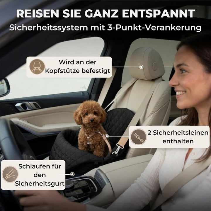Hundetransporttasche fürs Auto, Auto-Hundesitz, Katzentransporttasche mit Schultergurt und Sicherhei