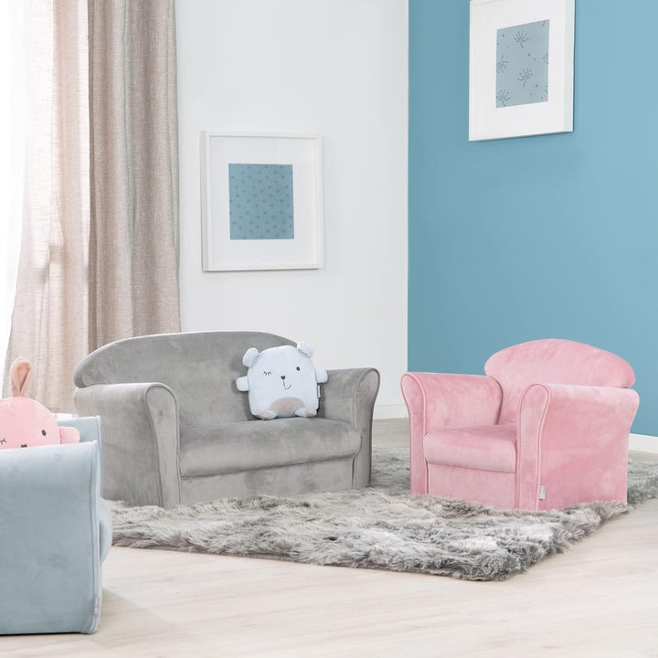 roba Kindersofa Lil Sofa mit Armlehnen für Mädchen und Jungen - Bequeme Kindercouch - Samtstoff grau