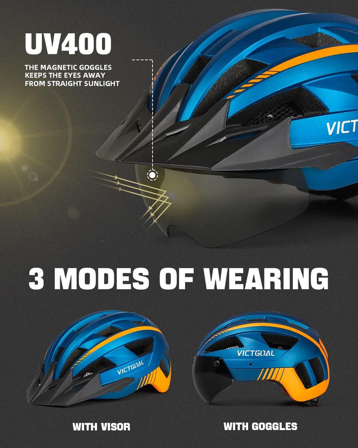 VICTGOAL Fahrradhelm Herren Damen MTB Helm mit Abnehmbarer Magnetische Schutzbrille Visier Atmungsak