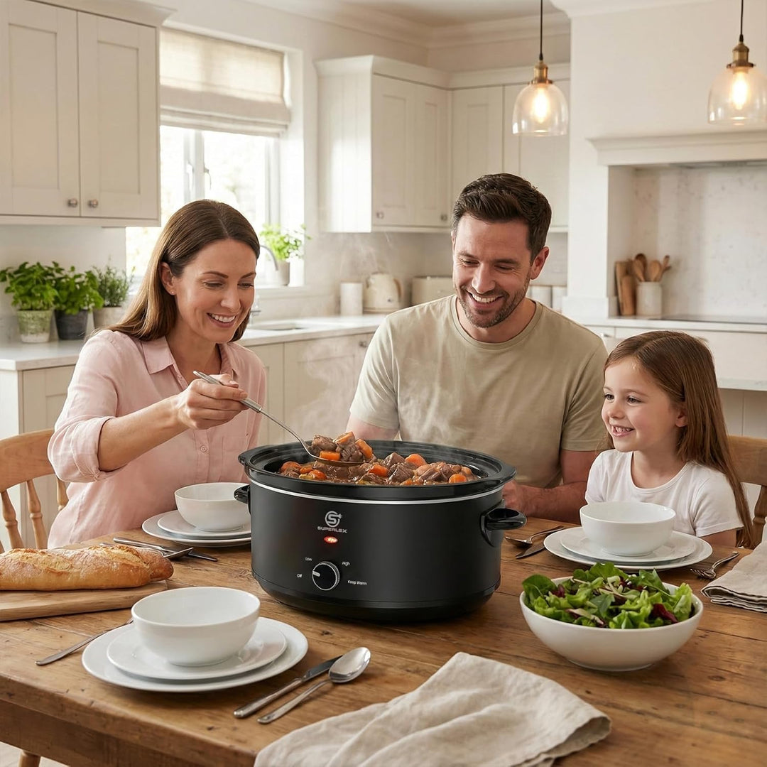 Slow Cooker 6.5L Grosser Elektrischer Schongarer Mit Keramiktopf Und Glasdeckel Temperaturstufen War