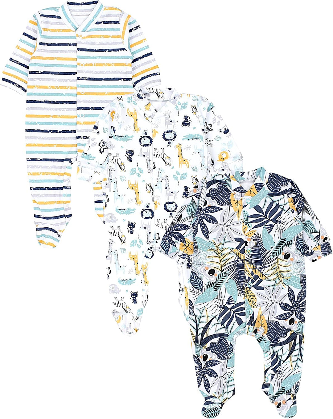 TupTam Baby Jungen Schlafstrampler Langarm Strampler Schlafanzug mit Fuss 3er Pack, Koala Safari Str