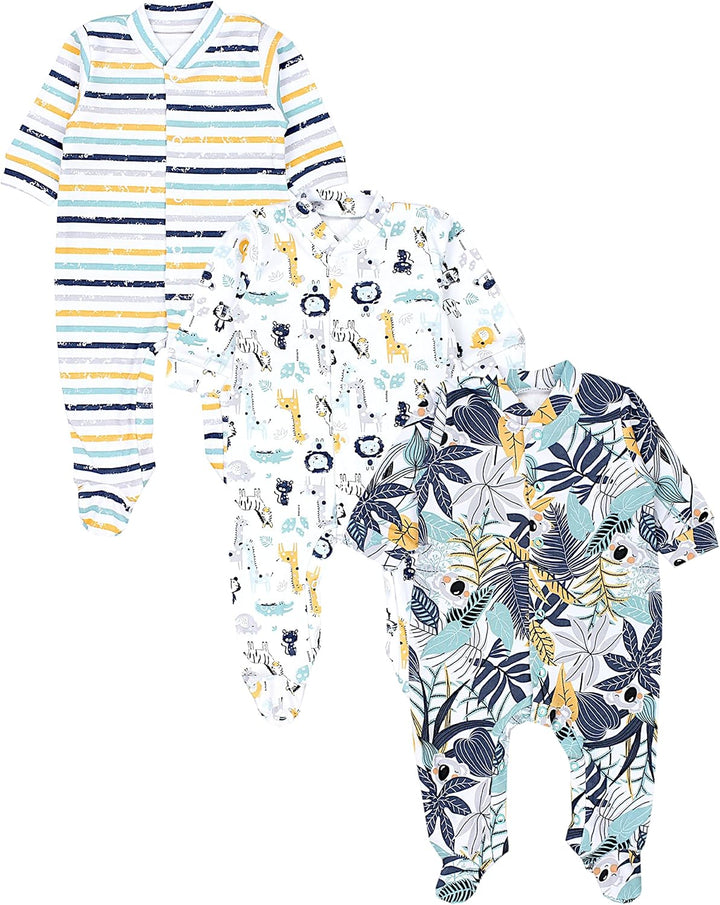 TupTam Baby Jungen Schlafstrampler Langarm Strampler Schlafanzug mit Fuss 3er Pack, Koala Safari Str