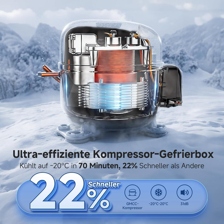 AAOBOSI Kompressor Kühlbox, 60L Auto Kühlbox 12V 230V, IPX4 Wasserdicht Kühlbox Elektrisch -20°C bis