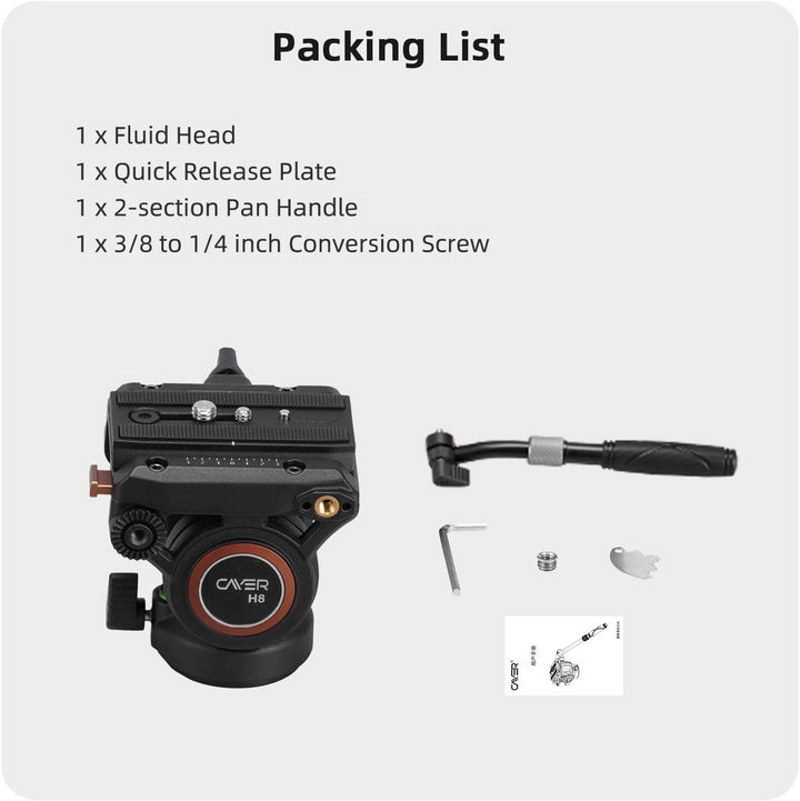 Cayer H6 Video Fluid Head, Kamera Tripod Fluid Drag Pan Head mit 60mm Flate Base, 1/4 und 3/8 Schrau