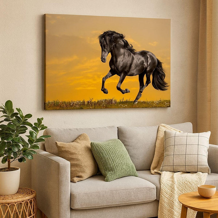Bilder auf Leinwand 100x70cm Leinwandbild Tiere Pferd Laufen Wiese Gross Wanddeko Bild Schlafzimmer