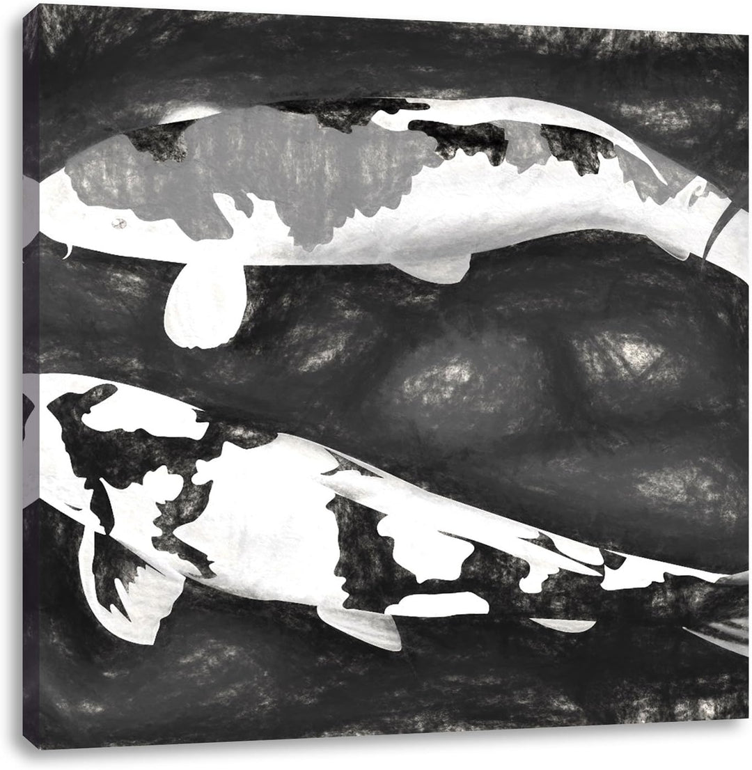 Kunst Koi Karpfen, Format: 70x70 auf Leinwand, XXL riesige Bilder fertig gerahmt mit Keilrahmen, Kun