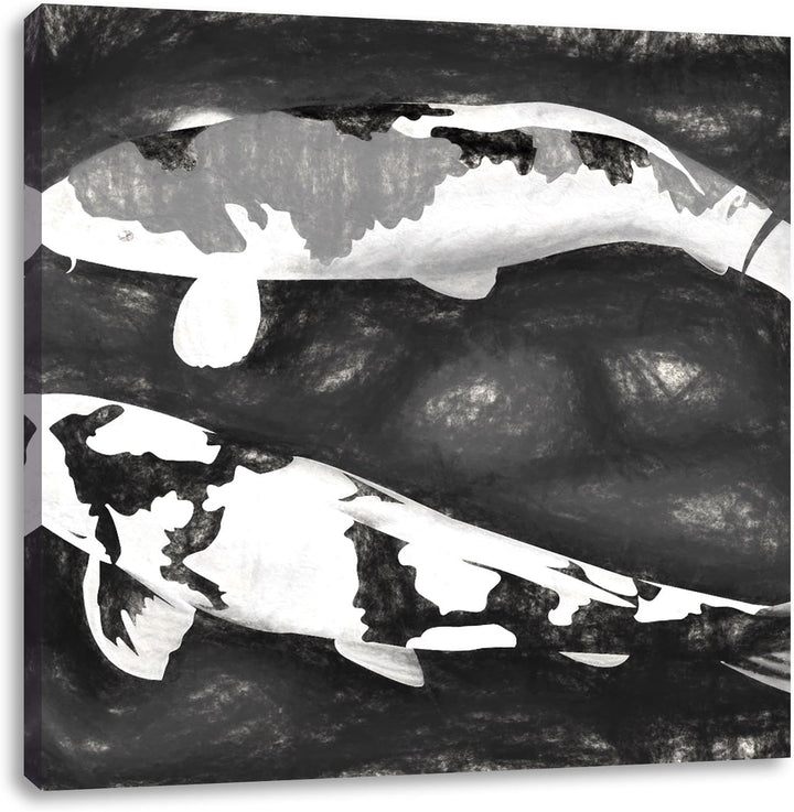 Kunst Koi Karpfen, Format: 70x70 auf Leinwand, XXL riesige Bilder fertig gerahmt mit Keilrahmen, Kun