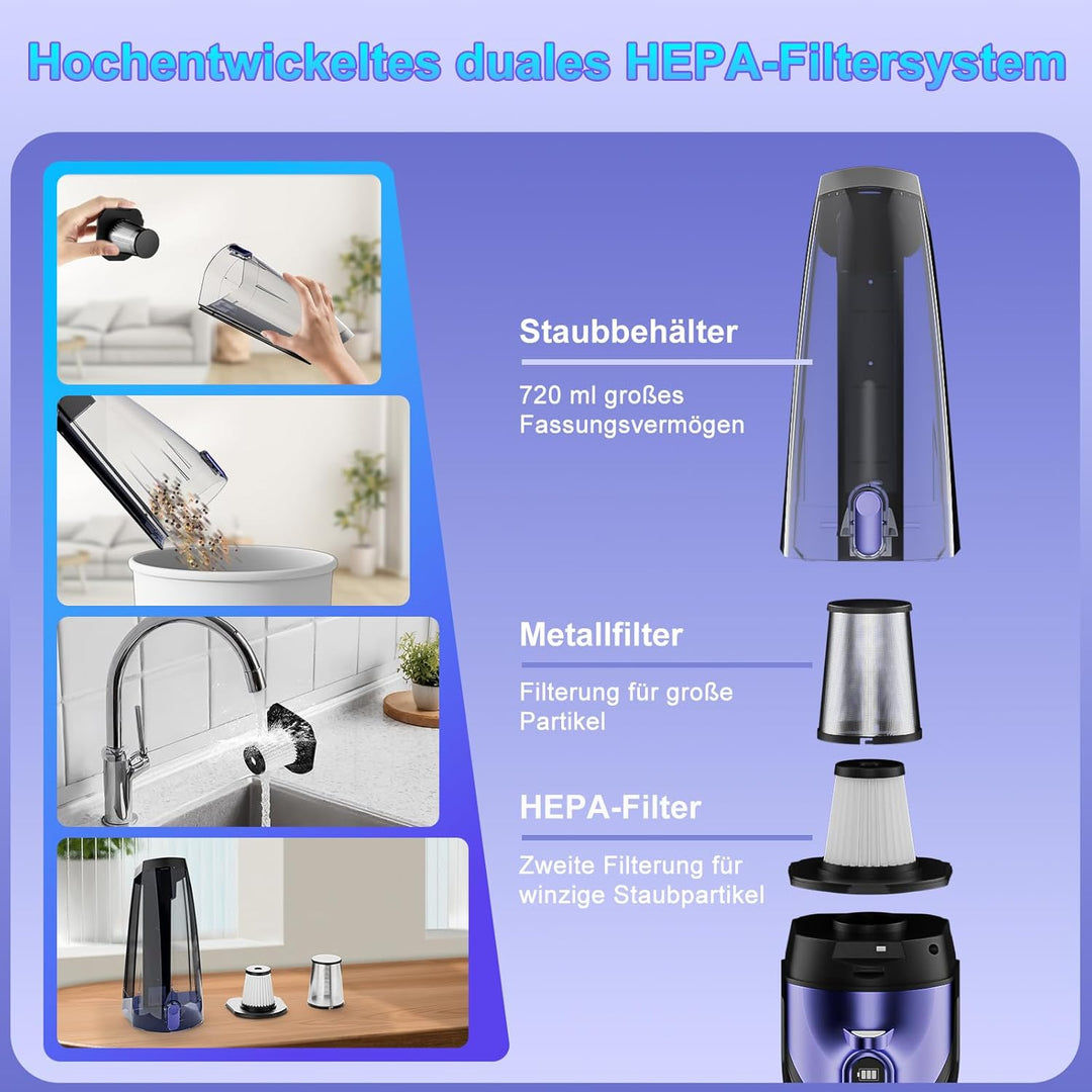 Handstaubsauger Akku 17000Pa Handstaubsauger Kabellos Autostaubsauger Stark Mini Staubsauger Tragbar