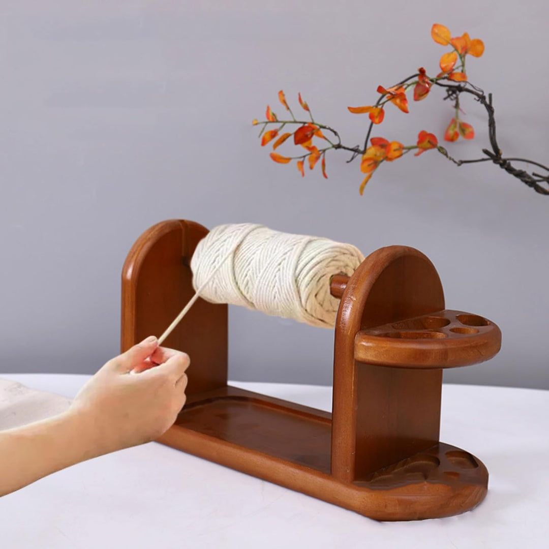 RoseFlower Garnhalter-Ständer, Natürlicher roter Garnknäuelhalter aus Holz, Spindeln, drehender Garn