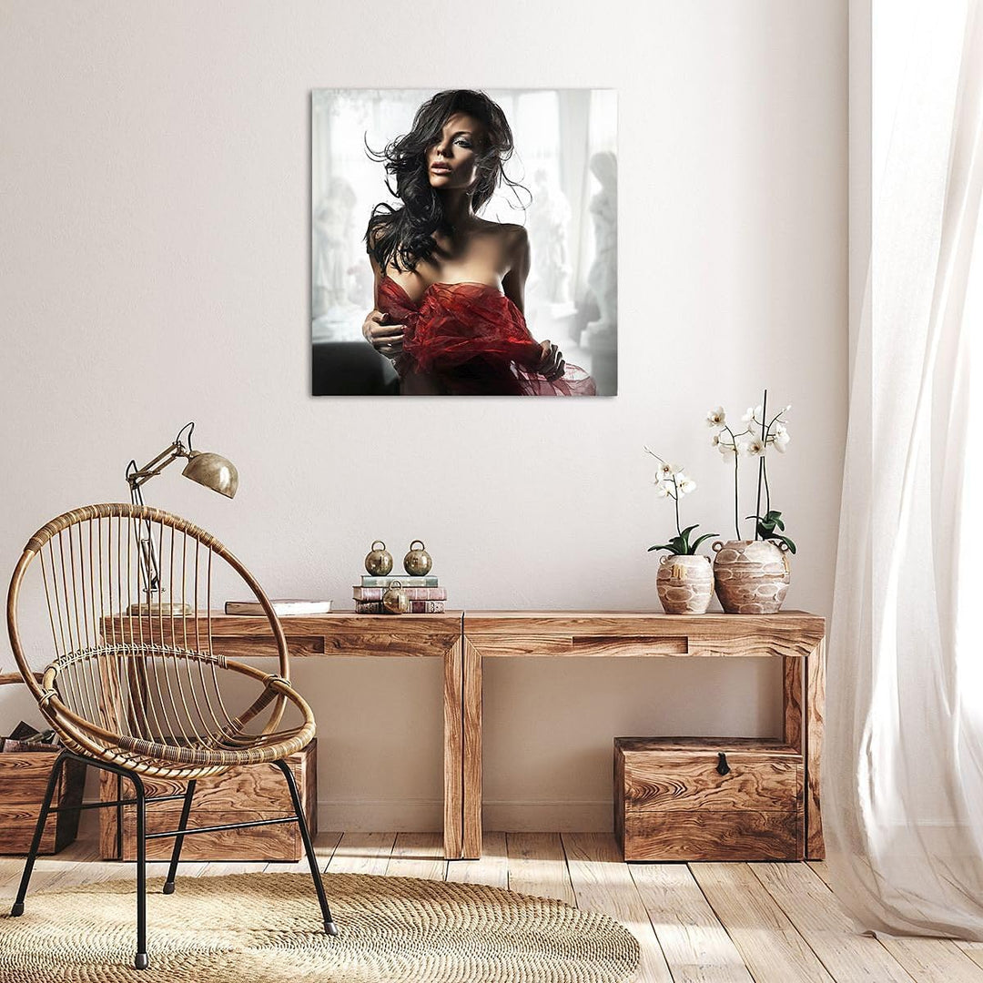 Bilder auf Leinwand 70x70cm Leinwandbild Schönheit Körper Kleid Eleganz Gross Wanddeko Bild Schlafzi