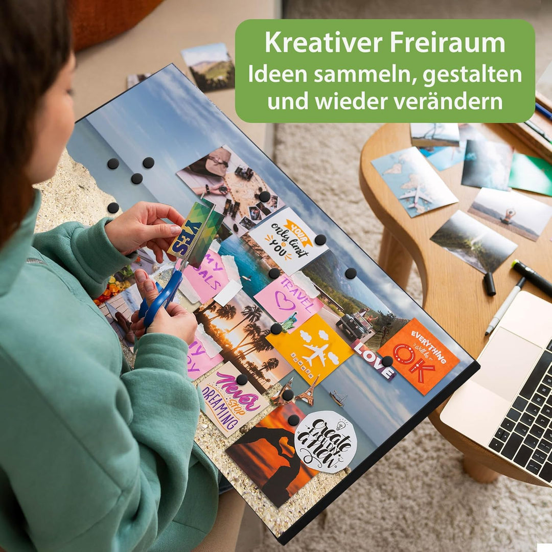 banjado Magnettafel schwarz 78 x 37cm / Magnetwand Metall/Magnetpinnwand als Memoboard/Pinnwand Magn
