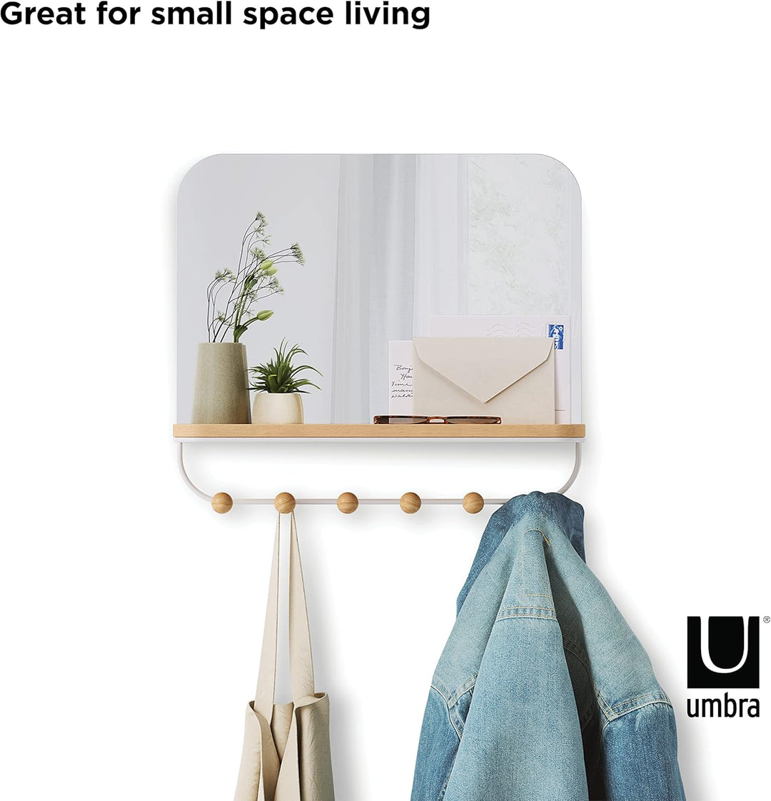 Umbra Estique Wandspiegel mit Ablage und 6 Haken, Accessoire Organizer für den Eingang, Weiss Weiss