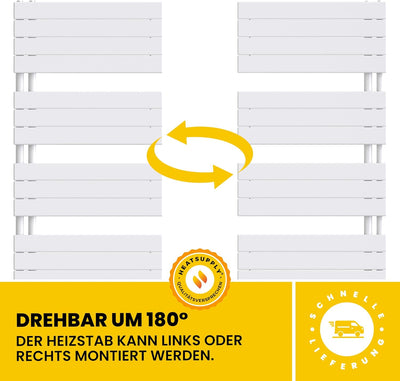 HEATSUPPLY® Design Handtuchheizkörper elektrisch weiss 1.510 x 600mm - Paneel Badheizkörper elektris