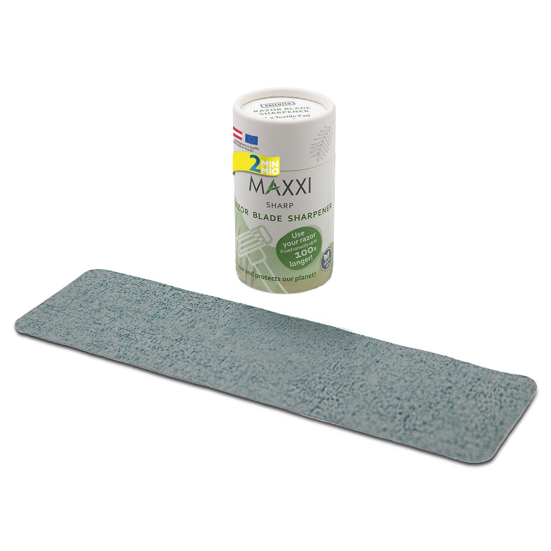 MaxxiSharp Rasierklingen Schärfer Pad – Patentiertes High Tech Textil – Verlängert Lebensdauer für E