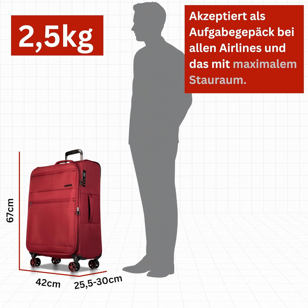 Cocoono Koffer Weichschale 64L bis 84L mit Dehnfalte – Stoffkoffer mit 4 Rollen – Reisekoffer Stoff