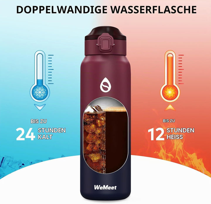 Thermosflasche mit Abnehmbarem Strohhalm 700ml, 18/10 Edelstahl Isolierflasche, BPA-frei Wasserflasc