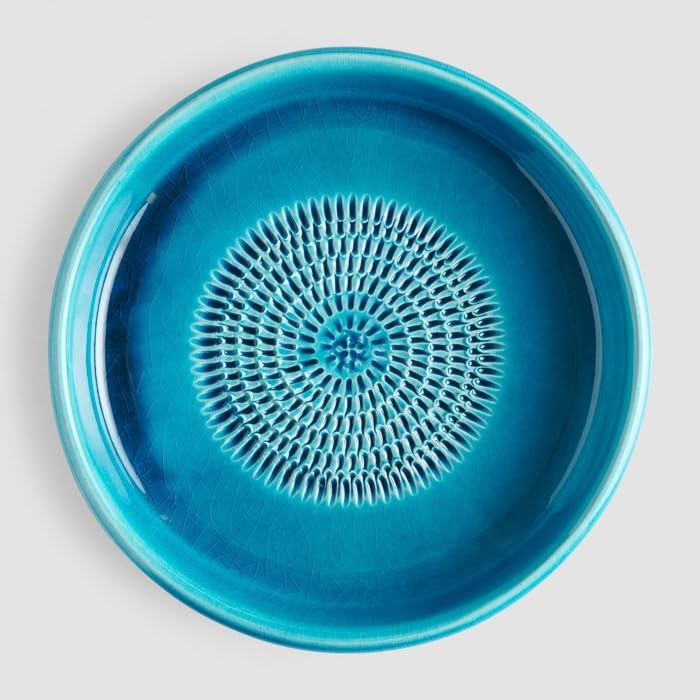 evergrate Geniales Duo: Tellerreibe + Dipschale Motiv Türkis mit 2 Küchenpinsel und 2 Rezepthefte, T