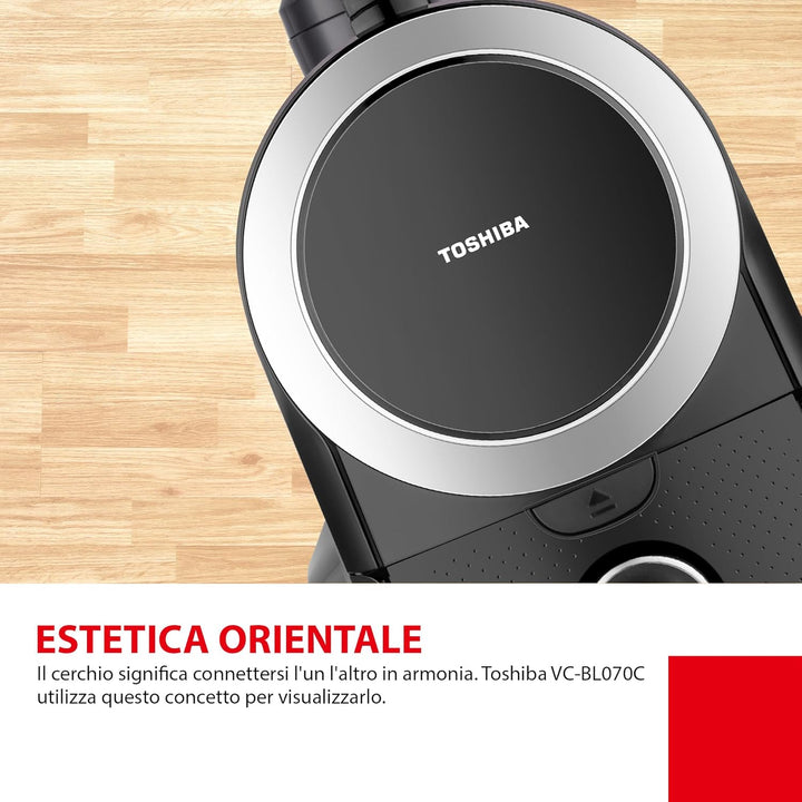 Toshiba Beutelloser Trailer VC-BL070C, Teleskop-Staubsauger, verstellbar, mit HEPA-Filter, Schwarz,