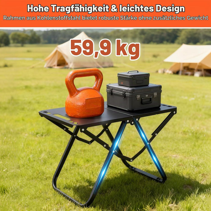 GFTIME Campingtisch Klappbar 60 kg Belastbar, Faltbarer Campingtisch 50 × 38,5cm, Carbonstahl Klappt