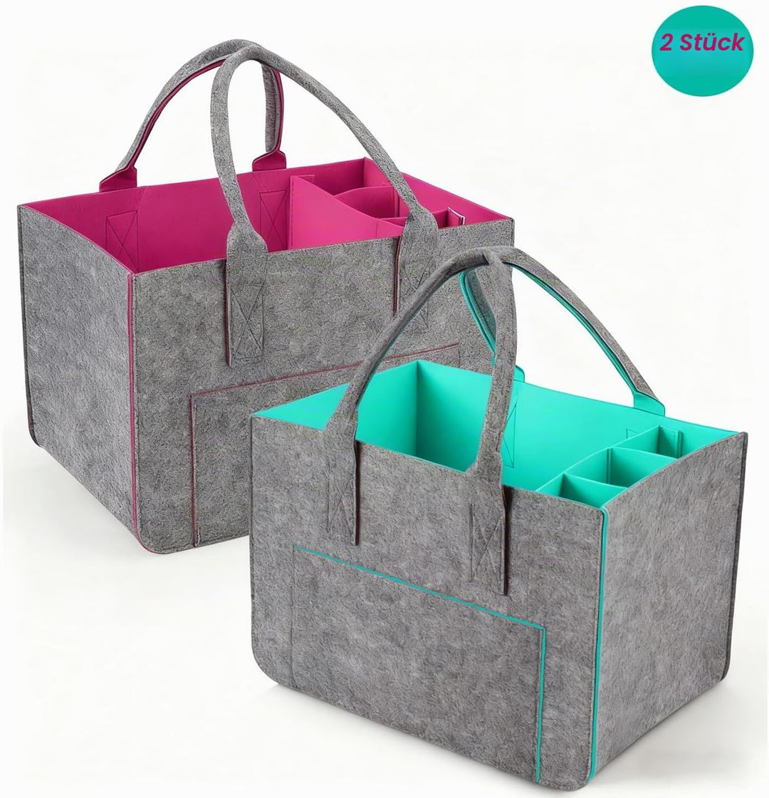 2 Stück 30L Gross Filztasche Einkaufstasche mit Fächern, Faltbar Filztaschen Shopper mit Stabile Hen