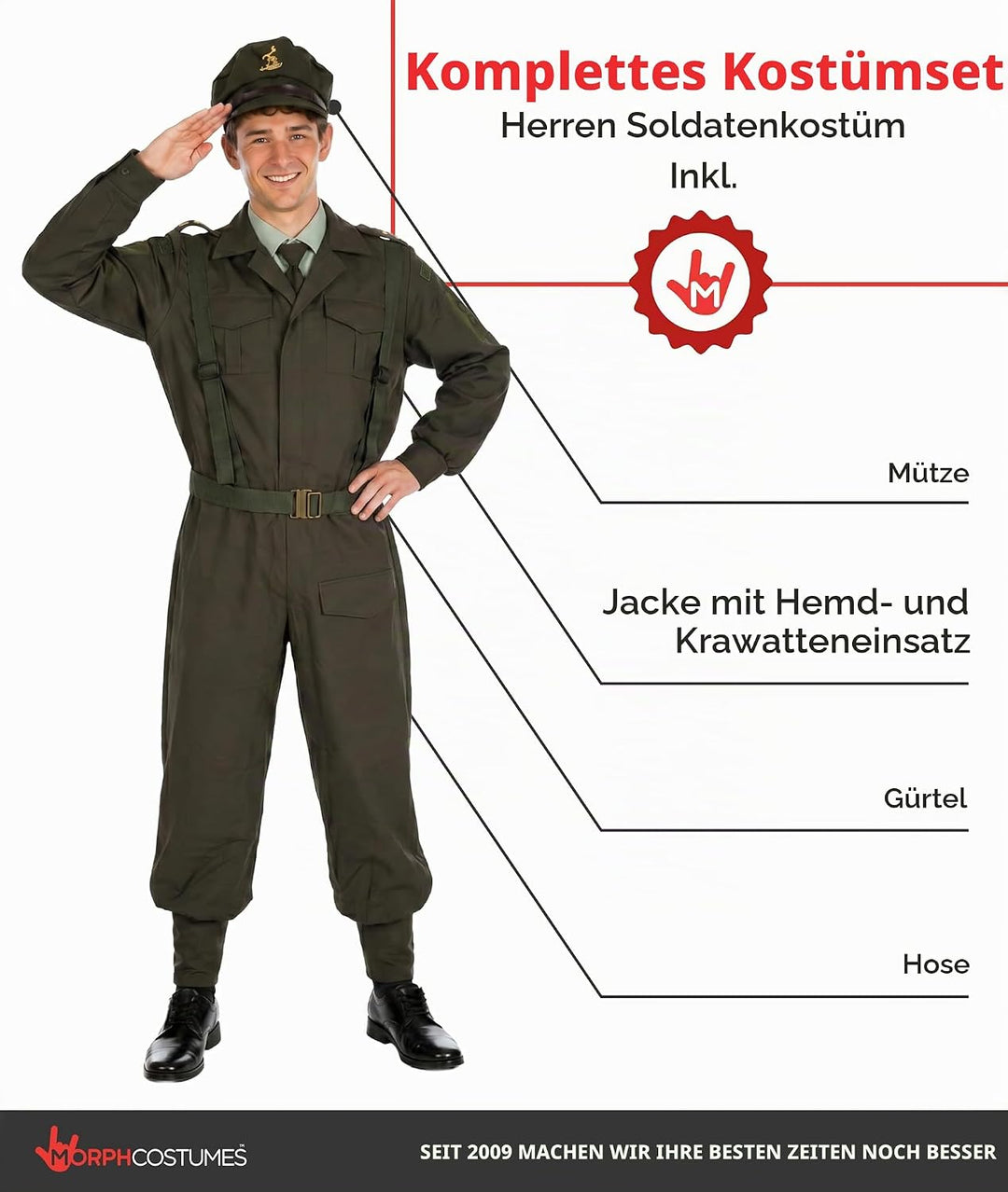 Fun Shack Militär Kostüm Herren, Militär Uniform Herren, Militär Anzug Herren, Kostüm Herren Army, S