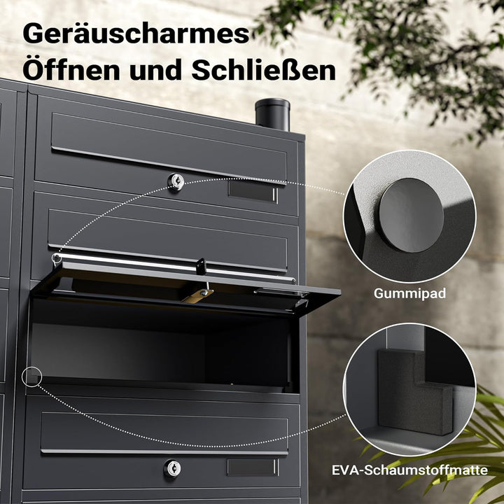 Wiltec 12er Briefkastenanlage Anthrazit 898 x 270 x 1500 mm, Standbriefkasten mit 2x6 Fächern, Schlü