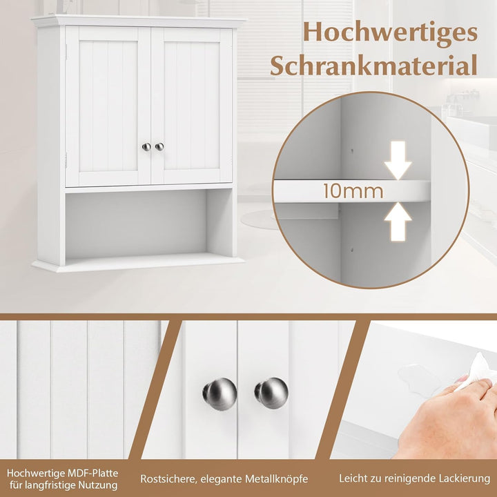 GOPLUS Hängeschrank Bad, Badschrank Holz mit verstellbarem Regal, Wandschrank hängend, Badezimmersch