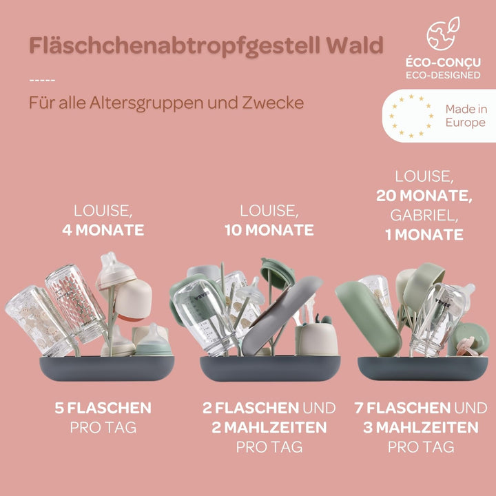 BÉABA, Abtropfgestell Babyflaschen, Grosses Fassungsvermögen, Modular, Bis zu 6 Flaschen und Kinderg