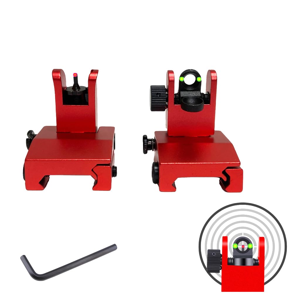 ST02DR Fiber Optics Front und Rear Sights Flip Up Picatinny Rail Mounted Backup Iron Sights (rot)