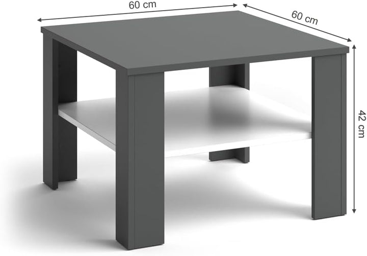 Vicco Couchtisch Homer, Weiss/Anthrazit, 60 x 60 cm | zur Aufbewahrung von Zeitschriften und Fernbed