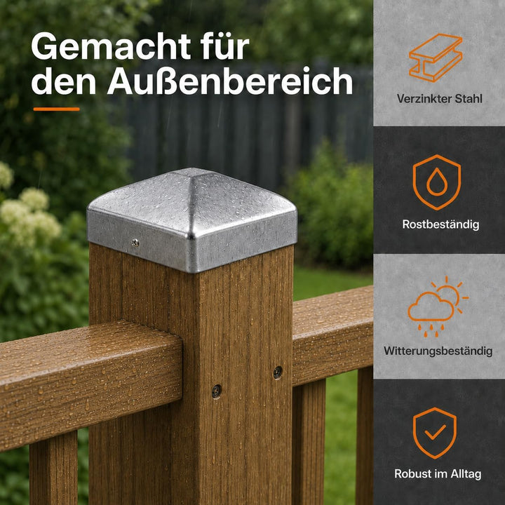10 Stück Pfostenkappen 7 × 7cm mit 20 Schrauben | Verzinkte Metall Pfostenabdeckung in Pyramidenform
