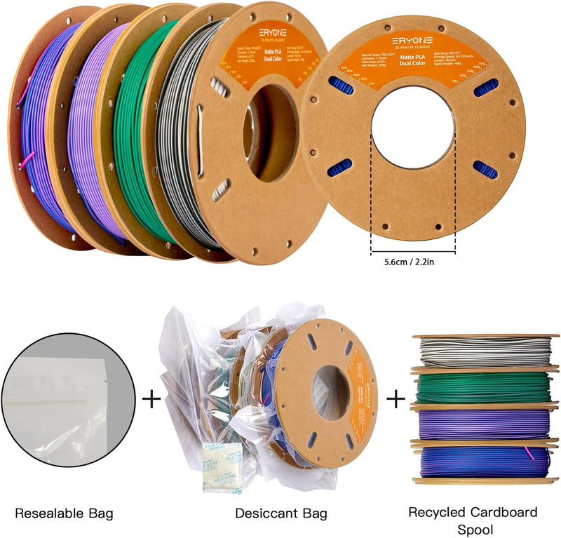 ERYONE Mattes zweifarbiges Coextrusionsfilament PLA 1,75 mm +/- 0,03 mm, mattes zweifarbiges PLA-Fil