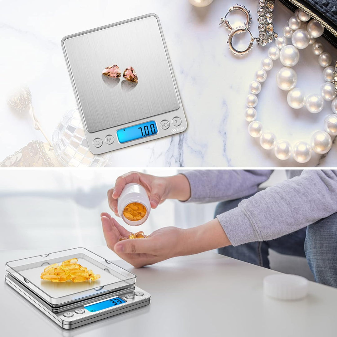 Brifit Feinwaage, Digitalwaage 500g, Taschenwaage, Briefwaage, Grammwaage, mit EIN 100g Edelstahl Ka